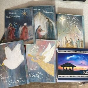 21 NEW Large Christmas card assort 5x7”or 6x8” with matching Eps Biblical quotes